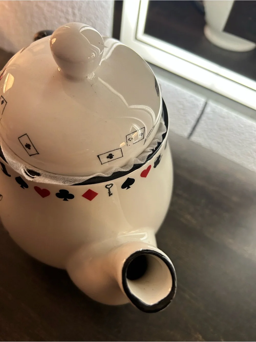 White Alice in Wonderland Teapot and Cup Set with Black Accents